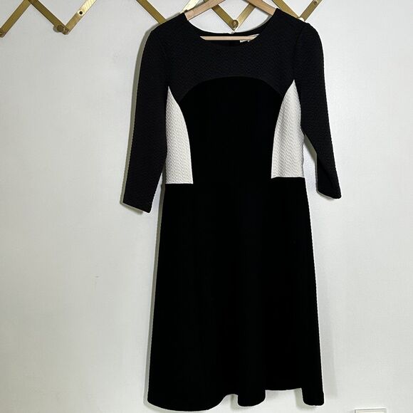 Boden Fit & Flare Colorblock Dress Size 10R 10 Black Grey Quilted Knee Length - Picture 3 of 12